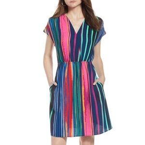 Halogen Wrap Front Dress - Navy Multi Painted Stripe